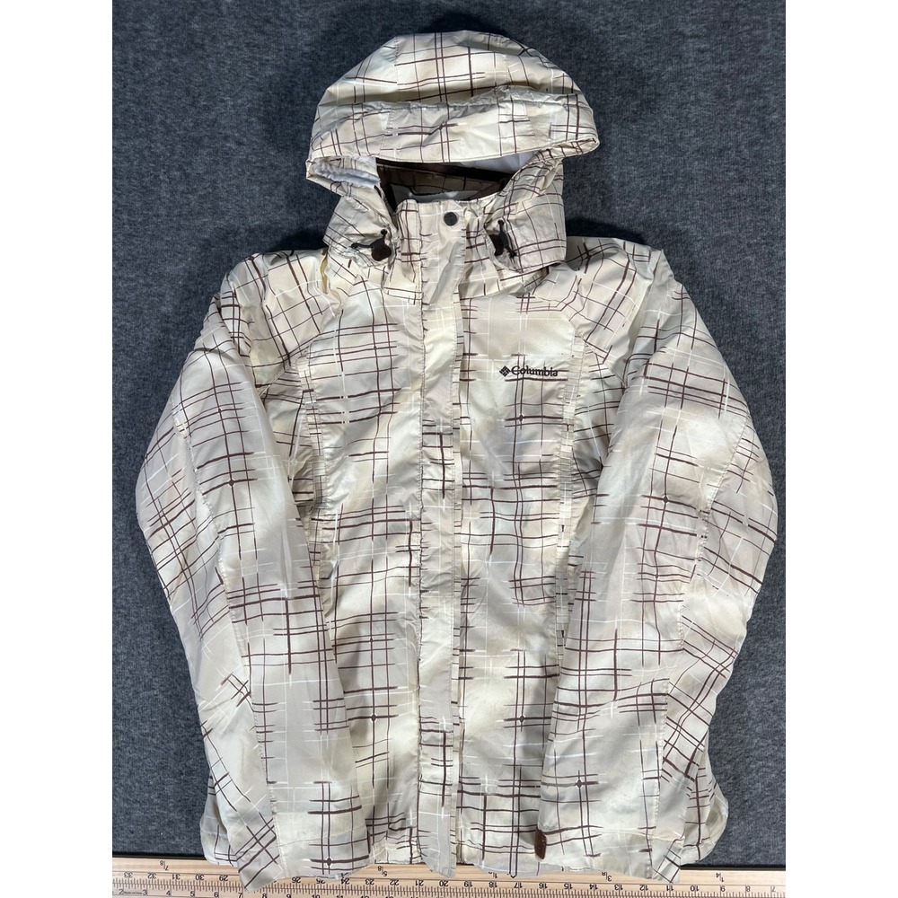 Columbia Bugaboo Womens Interchange Ski Snowboard Jacket Cream Brown Grid Medium